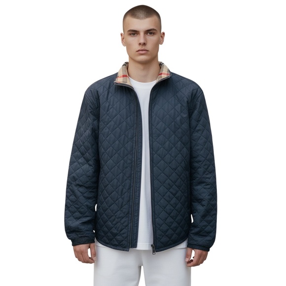 BURBERRY MEN'S NAVY QUILTED NYLON FULL ZIP JACKET - Picture 6 of 6